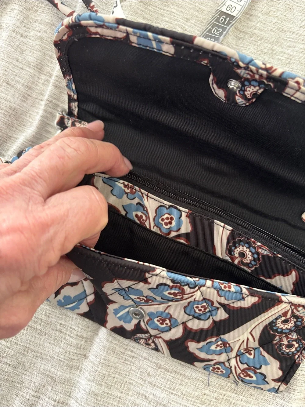 Vera Bradley Floral Pattern Crossbody Wallet/Purse in Blue & Black